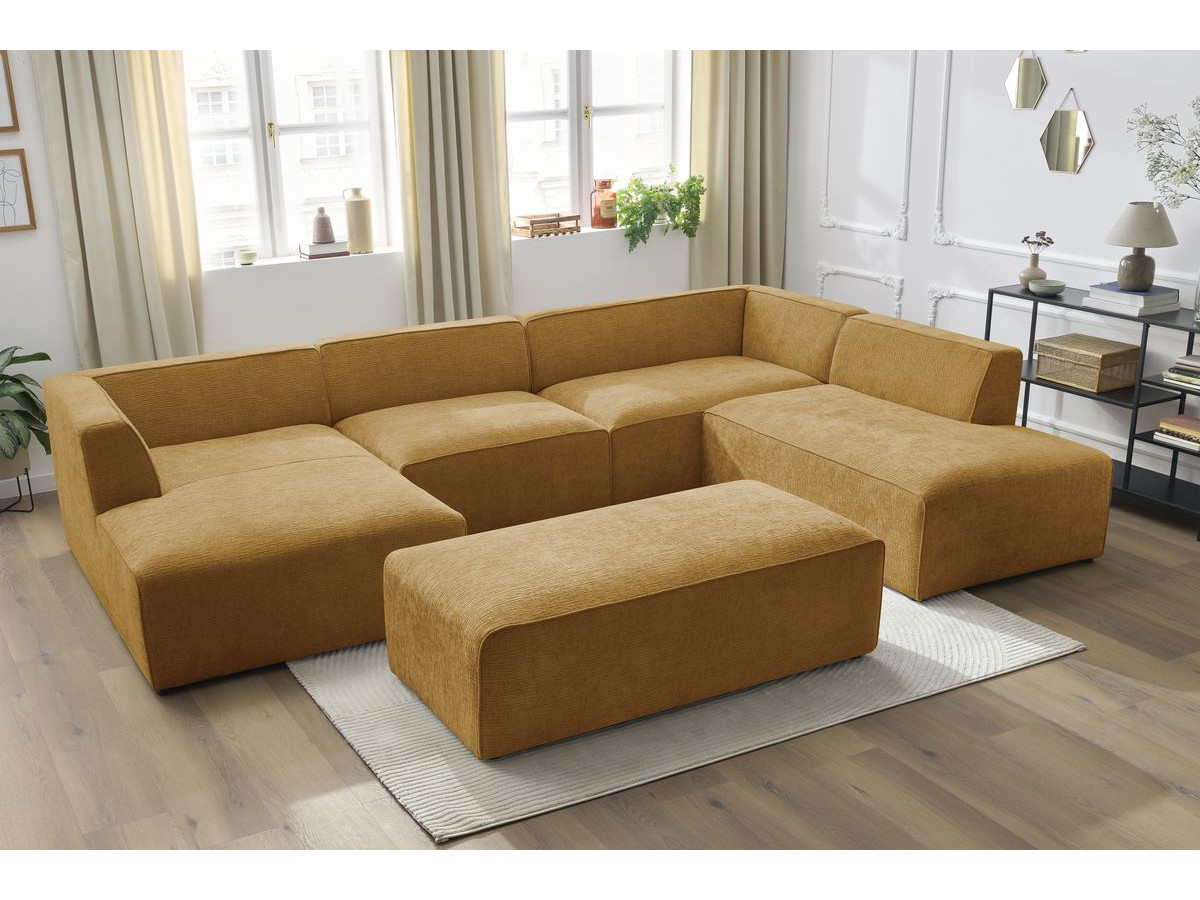 Bobochic Megeve Wohnlandschaft mit Pouf Strukturstoff Gelb Ecke links