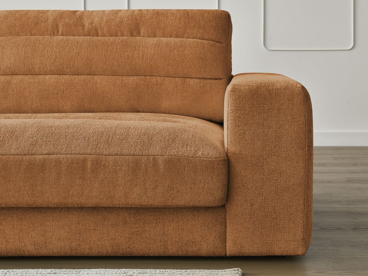 Bobochic Sierra Ecksofa mit Pouf Strukturstoff Orange Ecke links