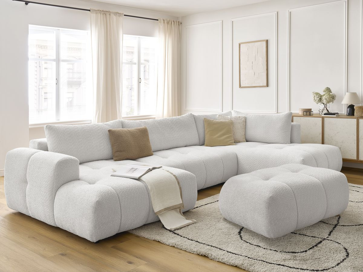 Bobochic Fuji Wohnlandschaft mit Pouf Bouclé-Stoff Weiß Ecke links