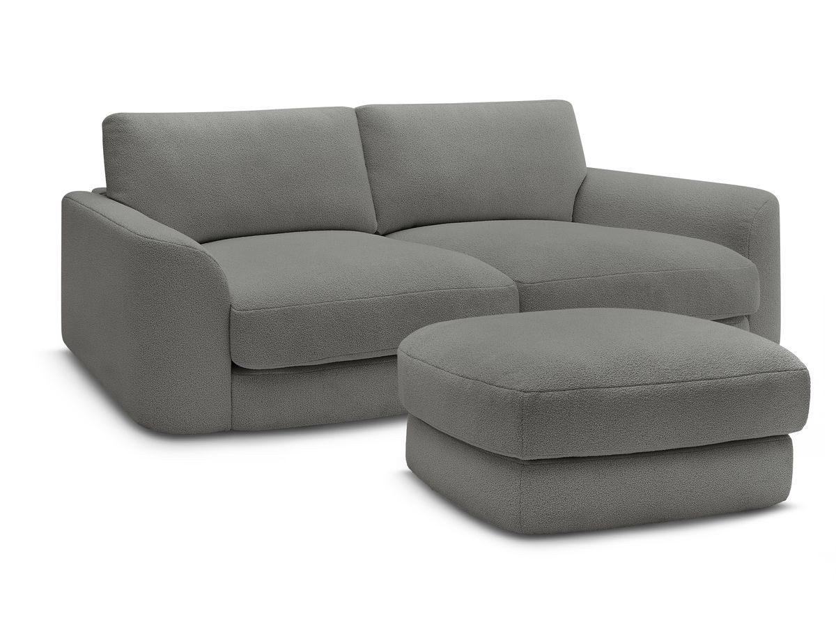 Bobochic Leonore Sofa 3-Sitzer mit Pouf Bouclé-Stoff Dunkelgrau