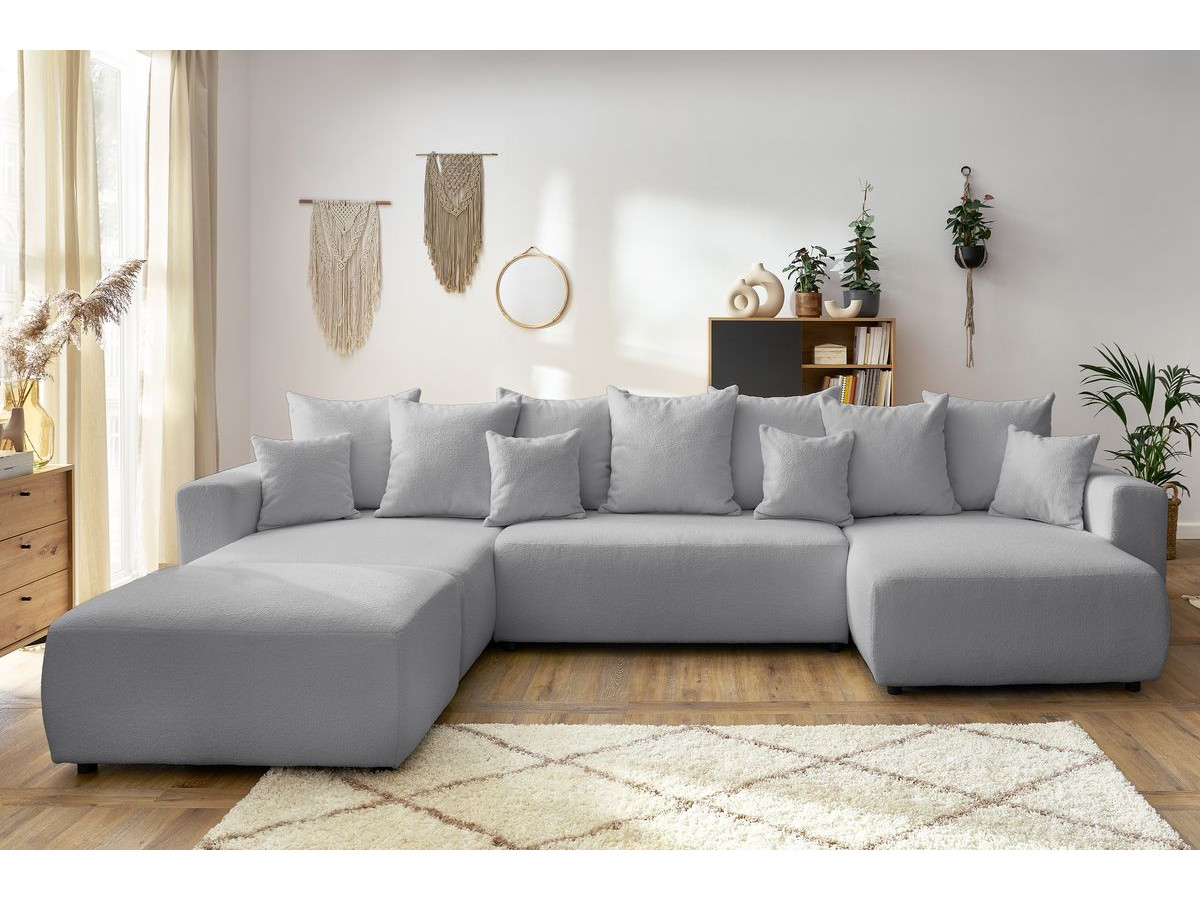 Bobochic Envy Wohnlandschaft mit rechteckigem Pouf Bouclé-Stoff Hellgrau