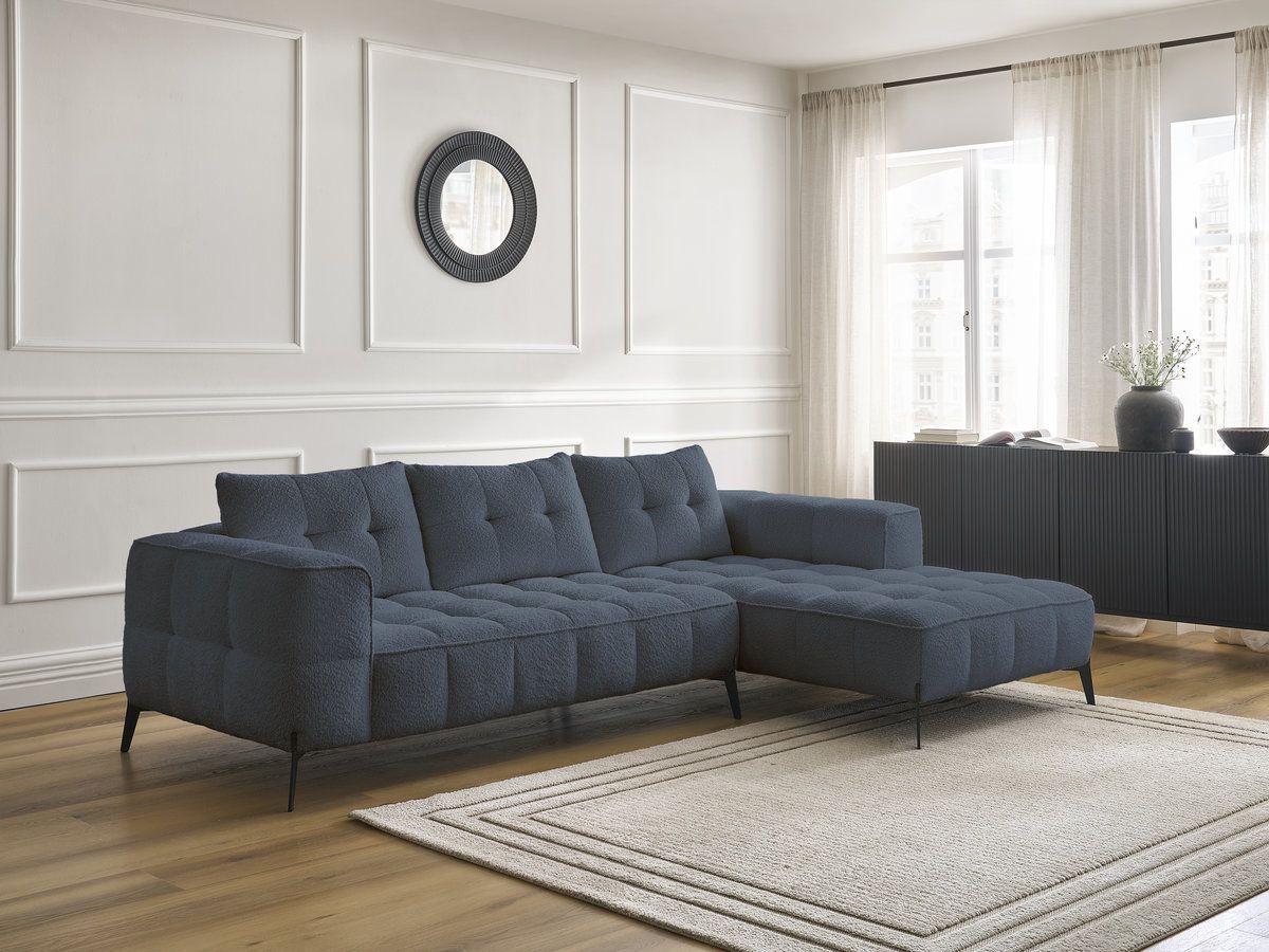 Bobochic Anis Ecksofa Bouclé-Stoff Dunkelblau Ecke rechts