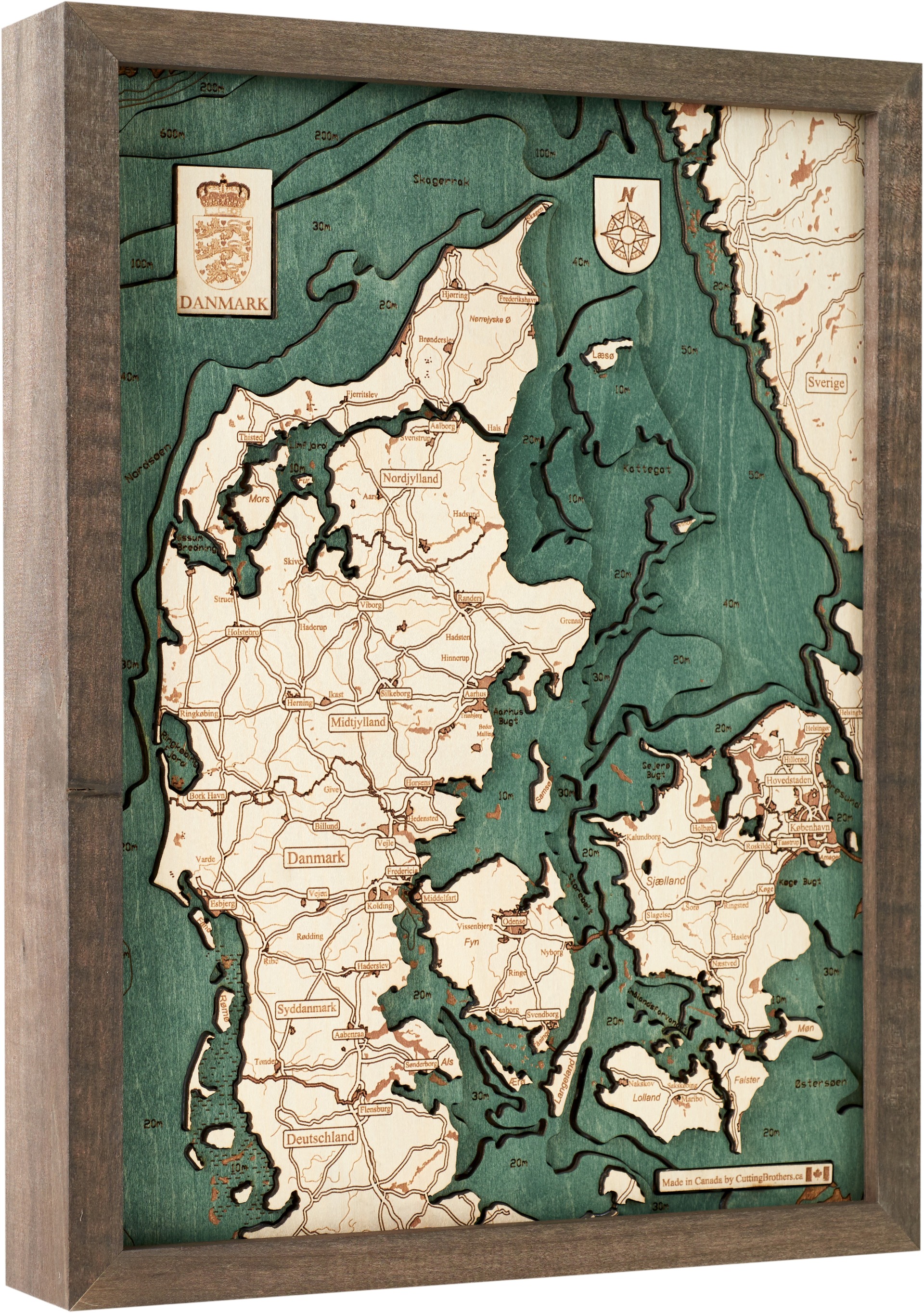 Cutting Brothers 3D Holz-Wandkarte Dänemark 40.5x30.5 cm