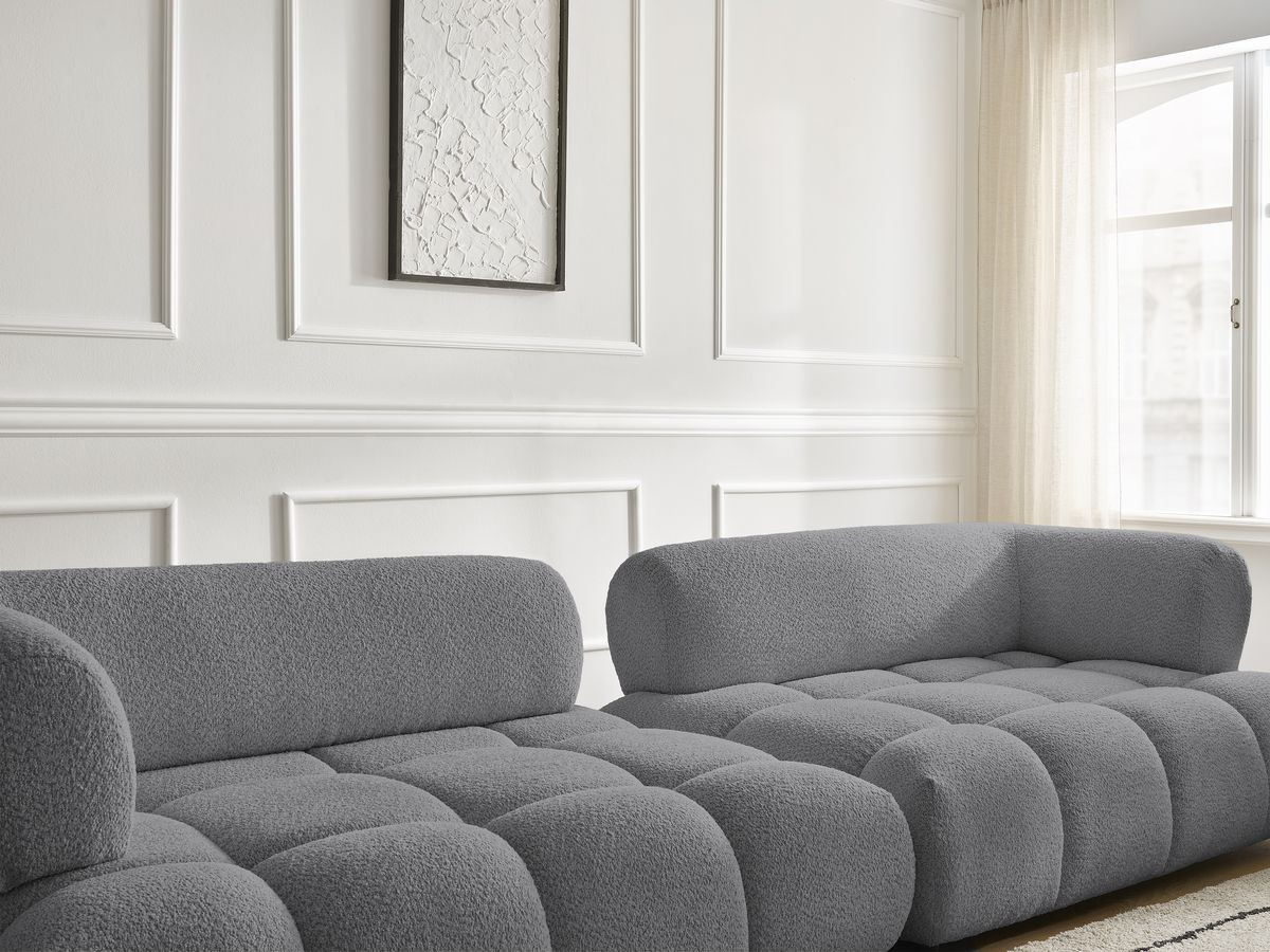 Bobochic Alya Sofa 4-Sitzer mit Pouf Bouclé-Stoff Dunkelgrau