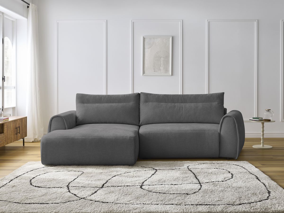 Bobochic Aden Ecksofa 293 × 152 cm Stoff Dunkelgrau Ecke links