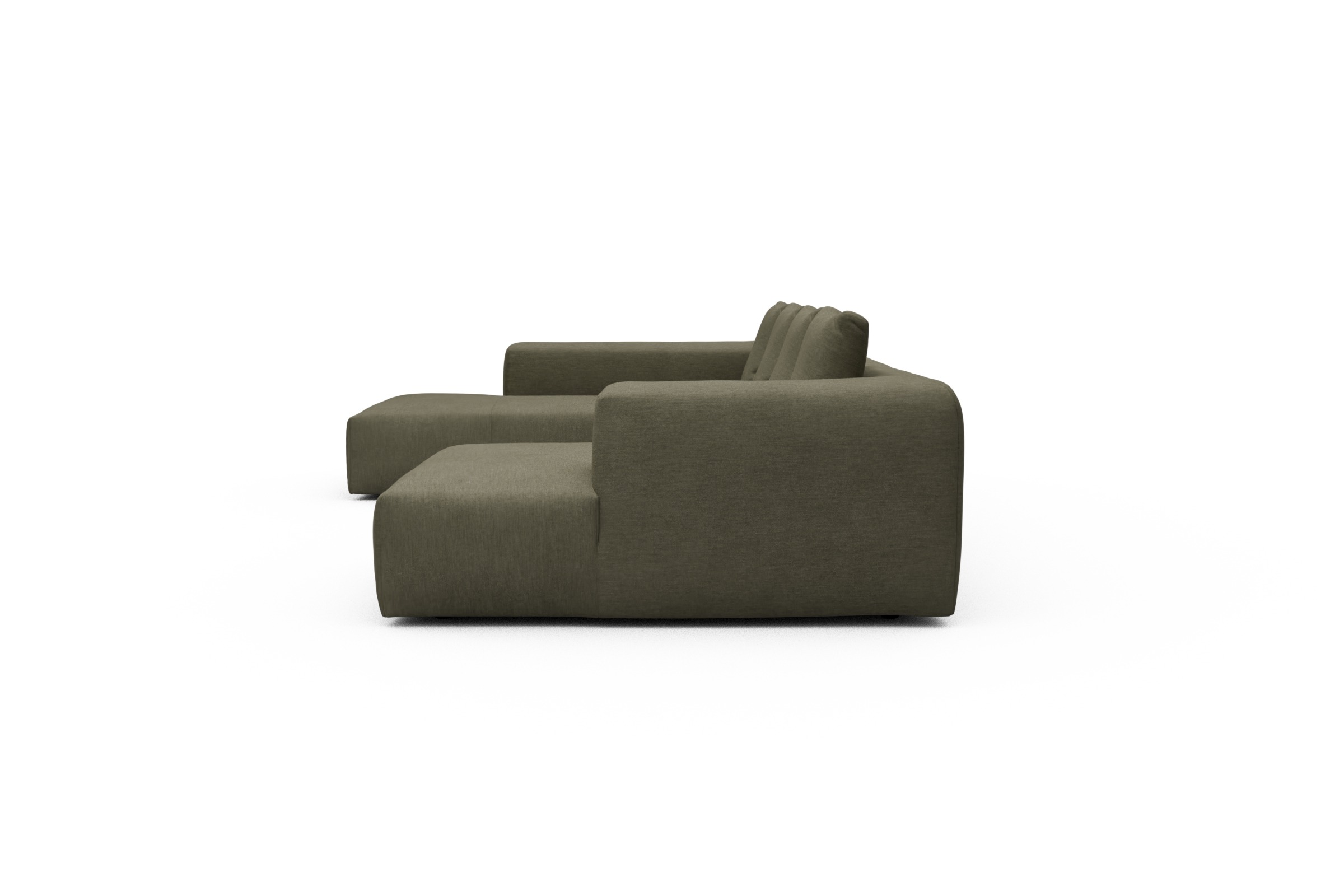 Wohnlandschaft Fred Relax-Ecke links mit 2-Sitzer und Chaiselongue rechts Vivus-Dusty-Olive
