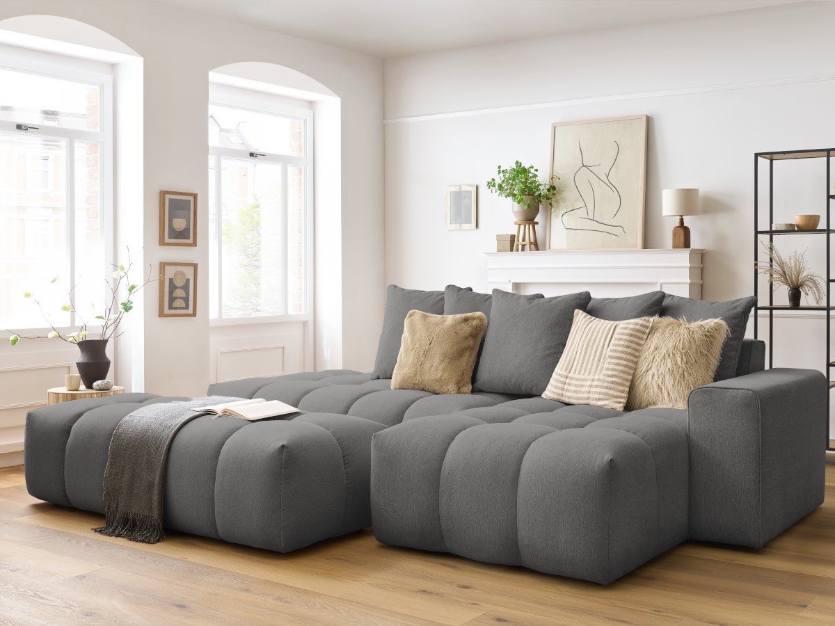 Bobochic Mont-blanc Ecksofa mit Pouf Melange-Stoff Dunkelgrau Ecke rechts