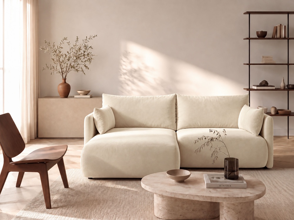Cosmopolitan Design Ecksofa Monaco 3-Sitzer mit Schlaffunktion Samt Bluvel Helles Beige Links