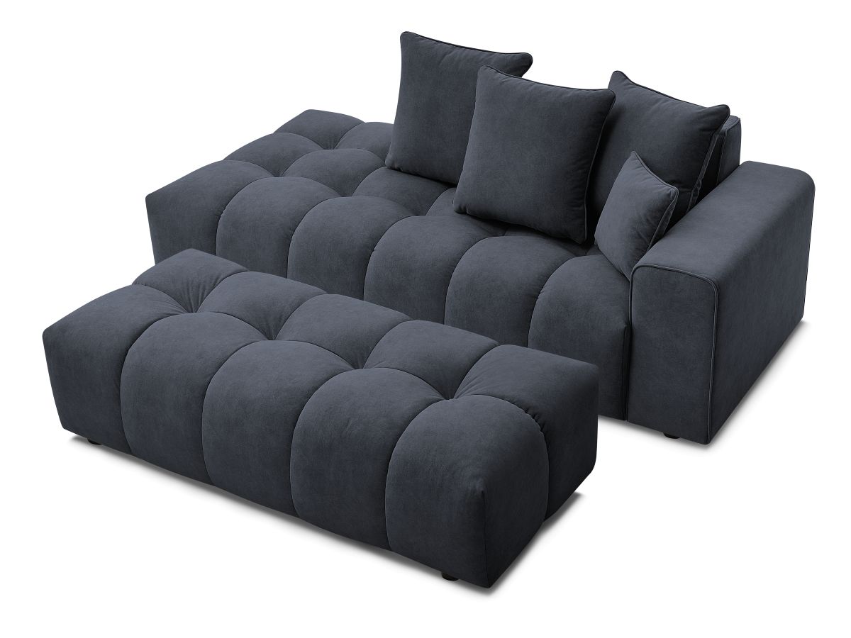 Bobochic Mont-blanc Sofa 5-Sitzer mit Pouf Samt Dunkelblau Armlehne rechts