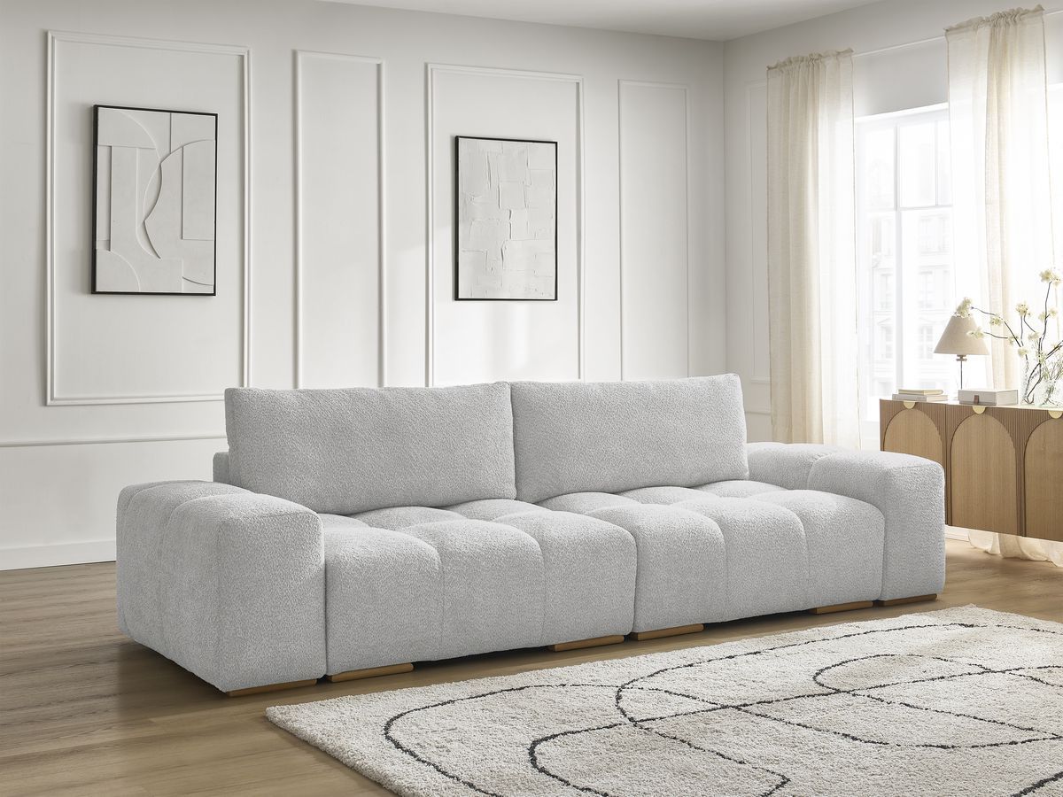 Bobochic Anakin Sofa 3-Sitzer, 2 Kissen Bouclé-Stoff Hellgrau