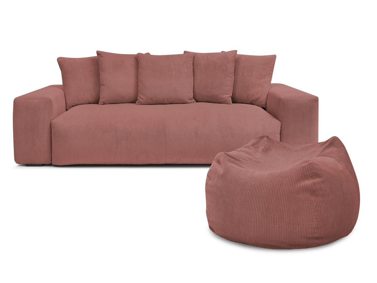 Bobochic Voltaire Sofa 4-Sitzer mit Pouf 280 × 124 cm Cordsamt Rosa
