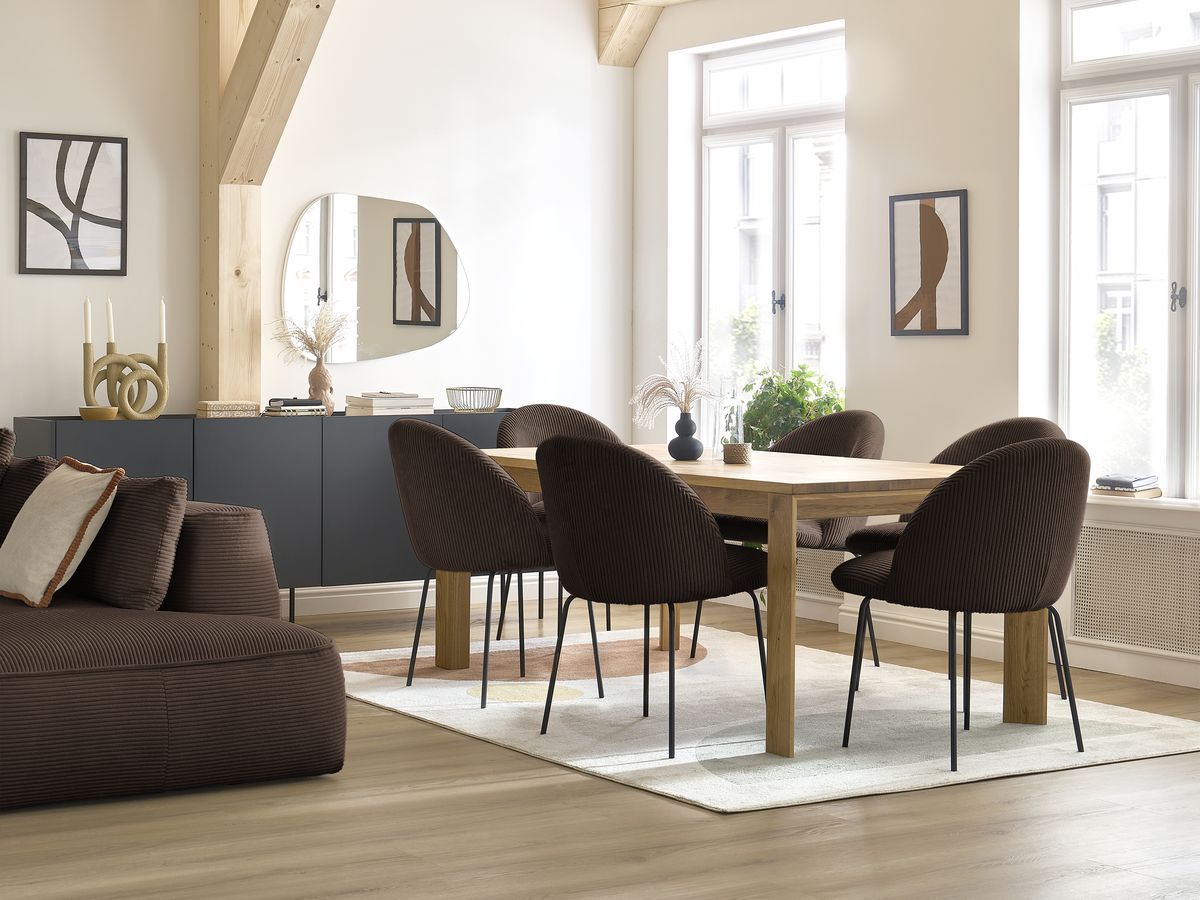 Bobochic Lalie Esszimmerstuhl mit Metallbeinen, schwarz Cordsamt Braun