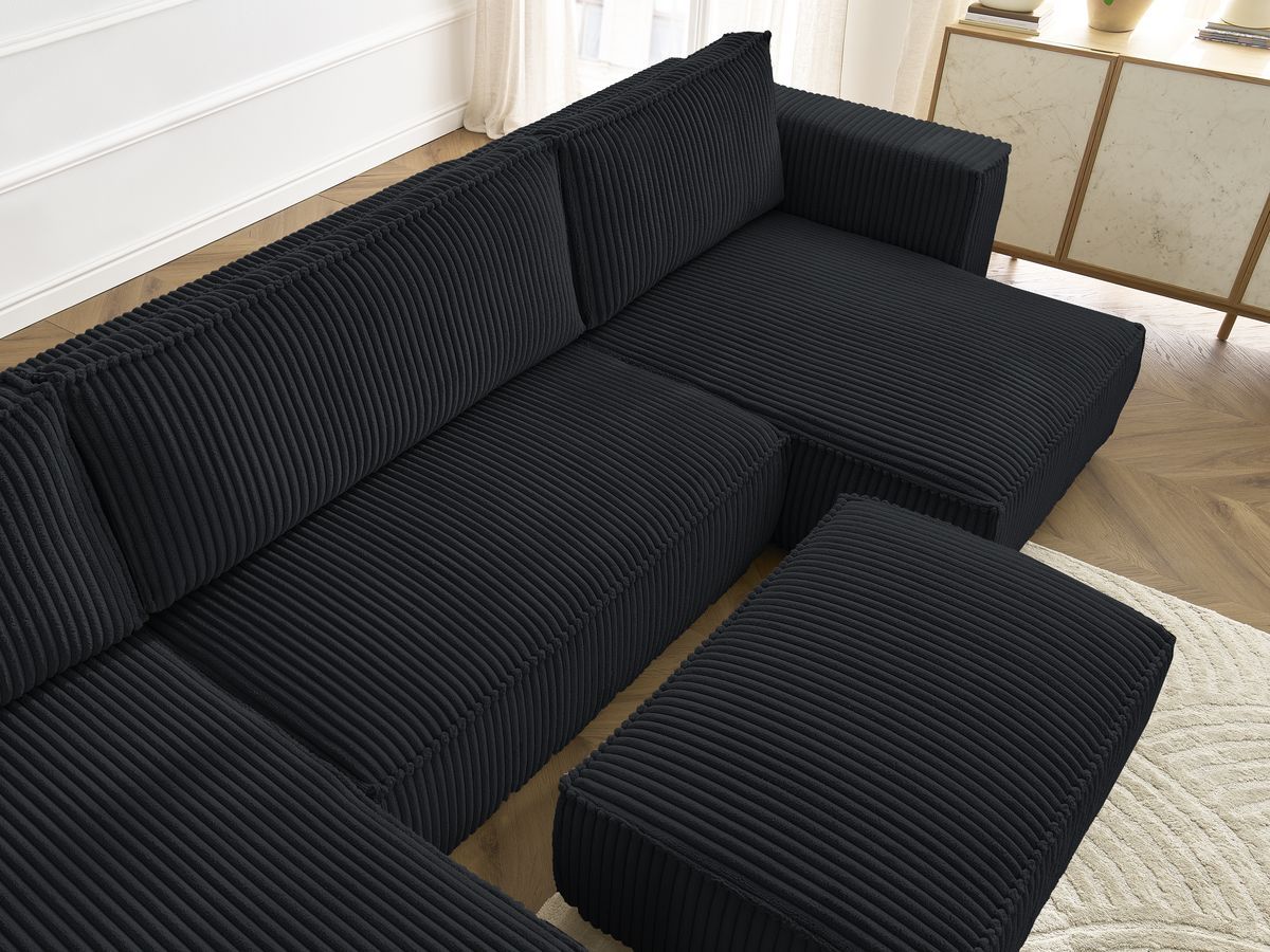 Bobochic Chelsea Wohnlandschaft mit Pouf Breitcord weich Schwarz