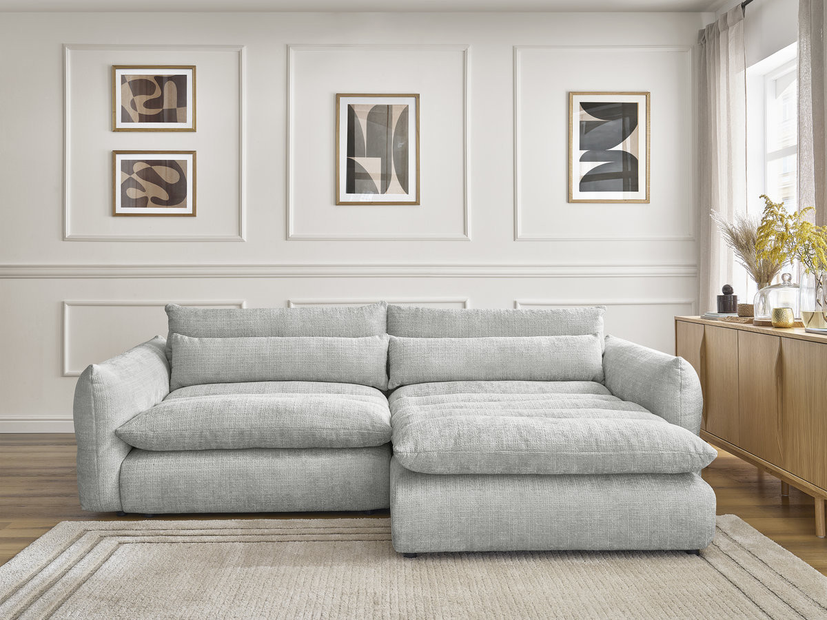 Bobochic Neil Ecksofa Strukturstoff Hellgrau Ecke rechts