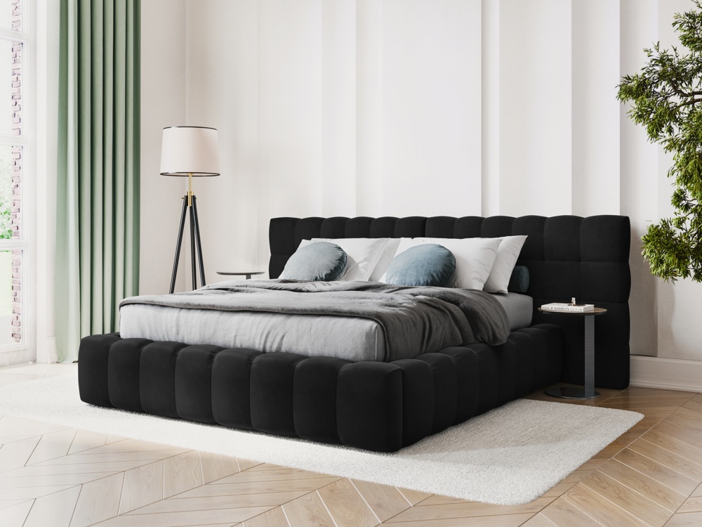 Cosmopolitan Design Stauraumbett mit doppeltem Kopfteil Bali 160x200 Samt Bluvel Schwarz