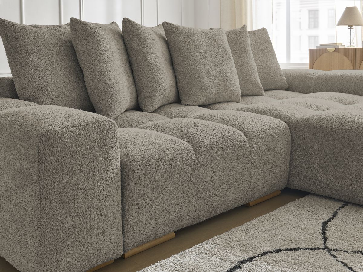 Bobochic Anakin Ecksofa, 6 Kissen Bouclé-Stoff Taupe