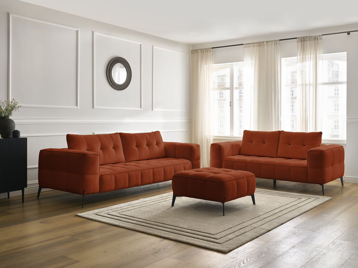 Bobochic Anis Sofa-Set 3- und 2-Sitzer mit Pouf Strukturstoff Orange