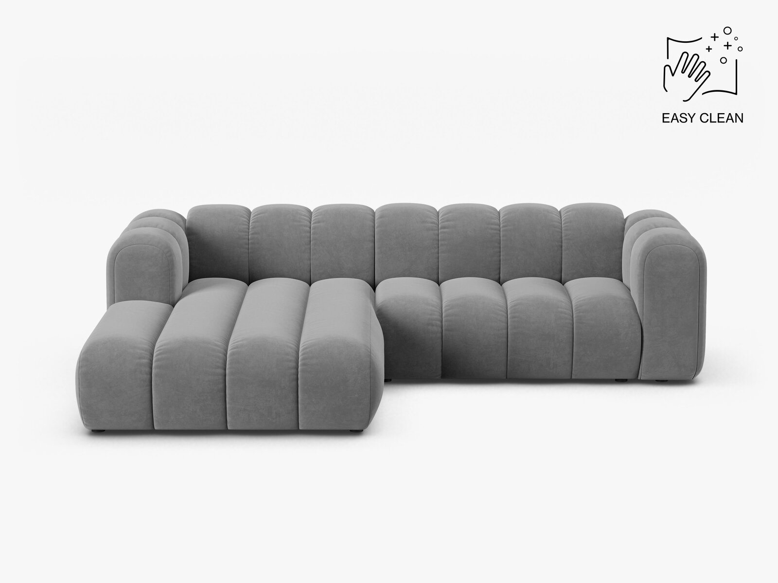Micadoni Modulares Ecksofa Lupine 4-Sitzer mittelgroß Links Samt Venus Hellgrau