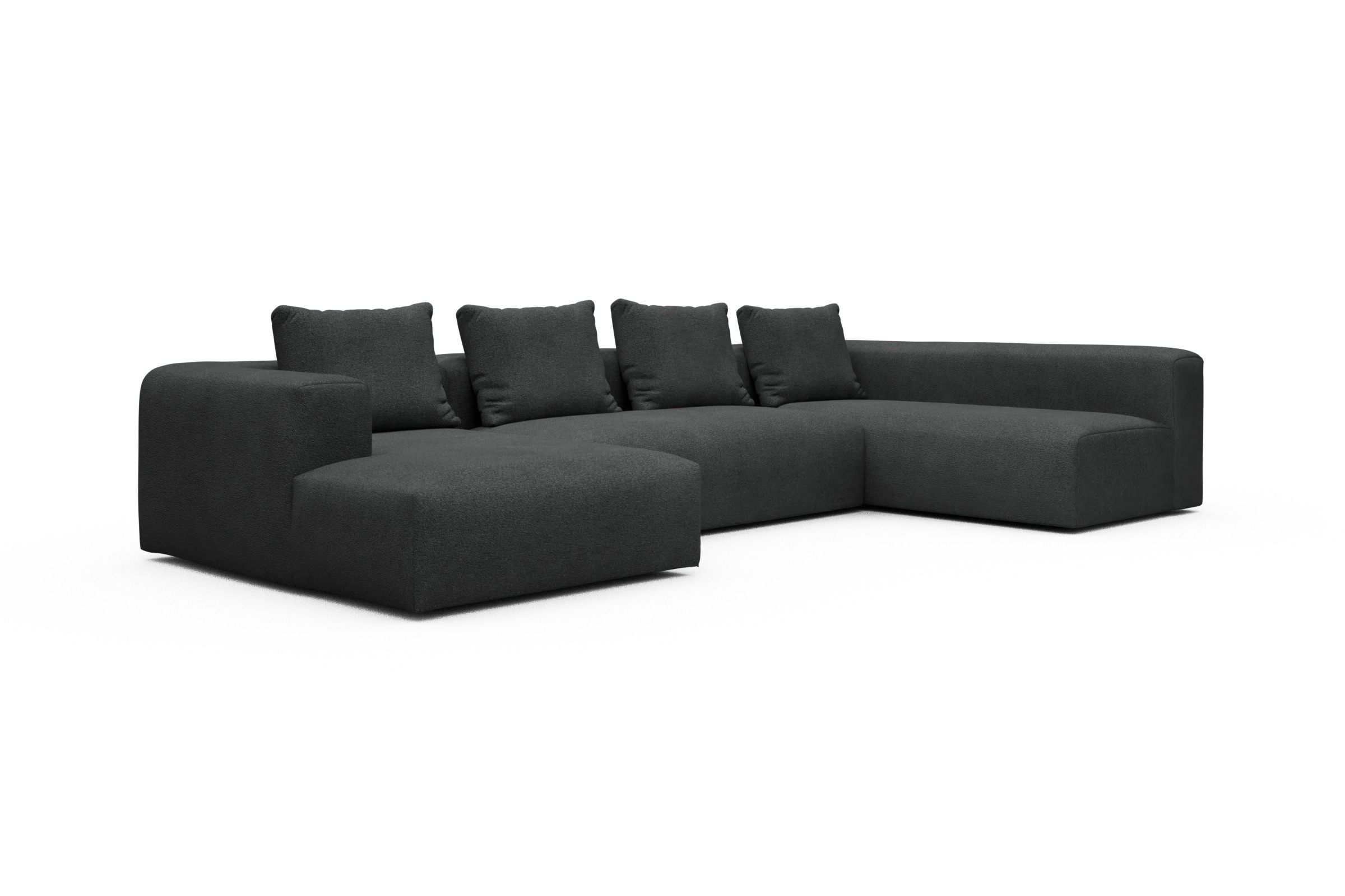 Wohnlandschaft Fred Chaiselongue links mit 2-Sitzer und lange Armlehne rechts Boucle-Charcoal