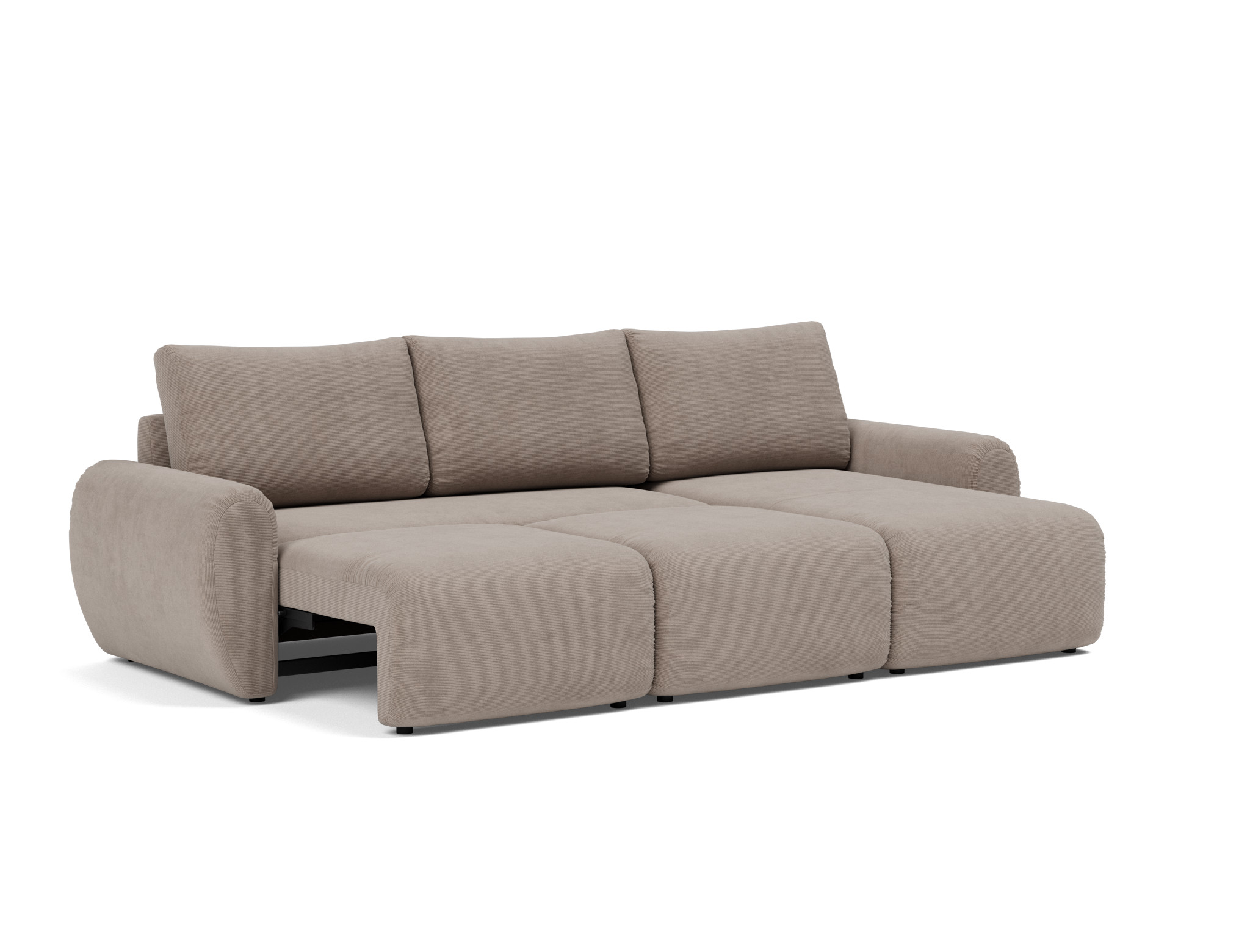 Schlafsofa Norum mit Chaiselongue und Curve-Armlehnen Kord Cordufine 318-Beige