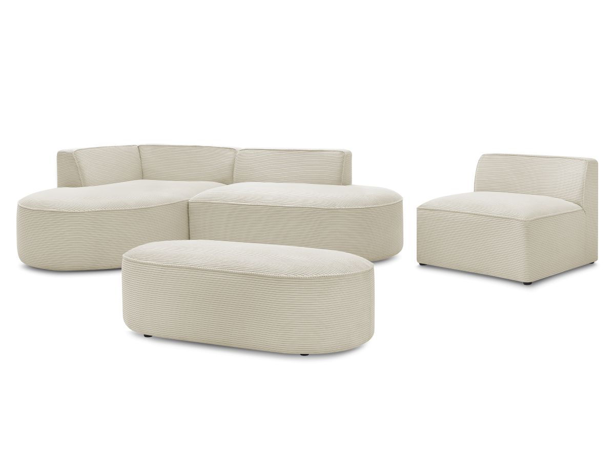 Bobochic Rousseau Ecksofa mit Sofamodul und Pouf Cordsamt Beige Ecke links