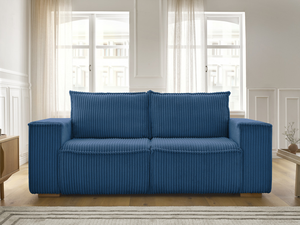 Bobochic Chelsea Schlafsofa 3-Sitzer Cordsamt Dunkelblau, Liegefläche 140 × 200 cm
