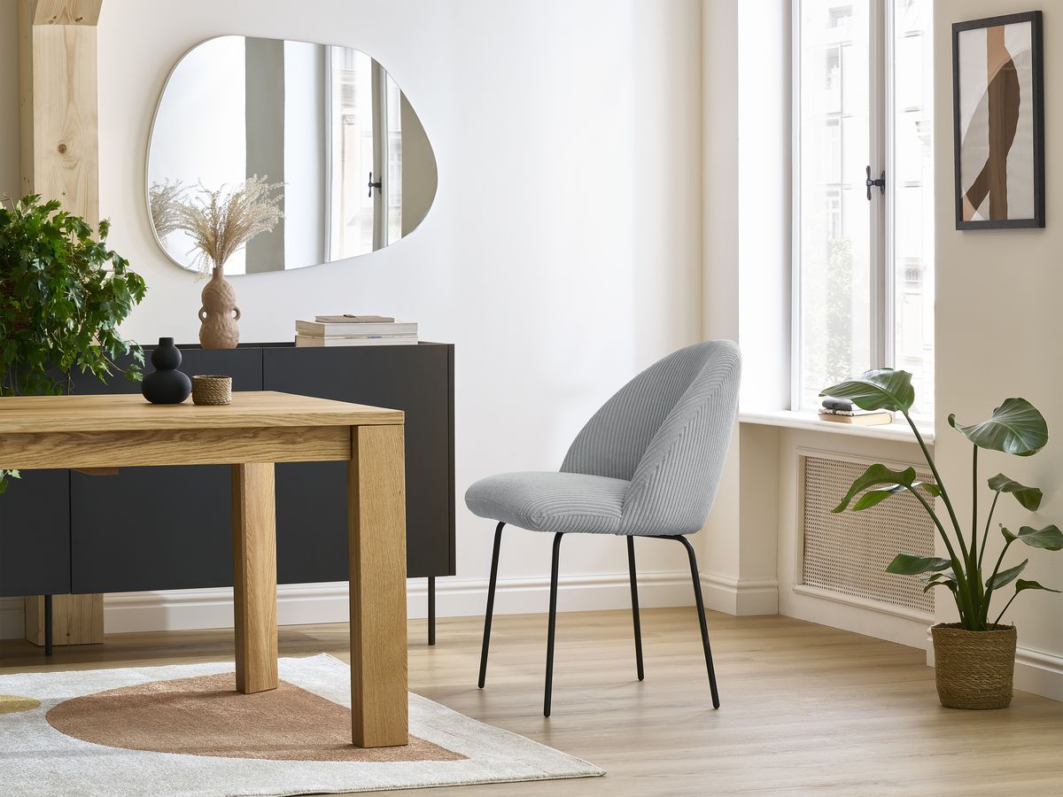 Bobochic Lalie Esszimmerstuhl 4er-Set mit Metallbeinen, schwarz Cordsamt Hellgrau