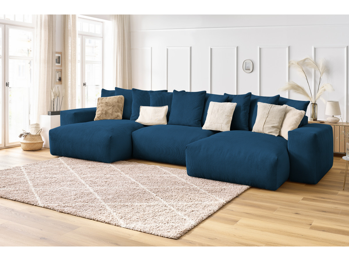 Bobochic Voltaire Wohnlandschaft 420 × 174 cm Cordsamt Dunkelblau
