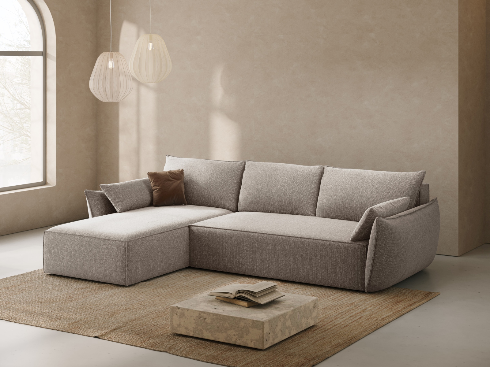 Micadoni Ecksofa Kaelle 4-Sitzer mit Schlaffunktion Links Chenille Beige