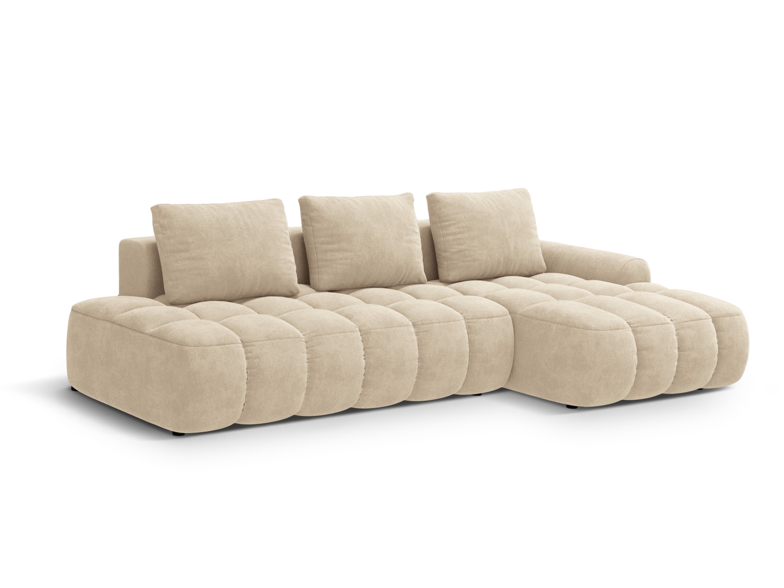 Cosmopolitan Design Ecksofa Linz 3-Sitzer offen mit Schlaffunktion Samt Vogue Helles Beige Rechts