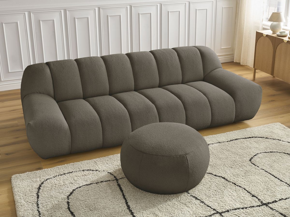 Bobochic Hayden Sofa 4-Sitzer mit Pouf Bouclé-Stoff Braun