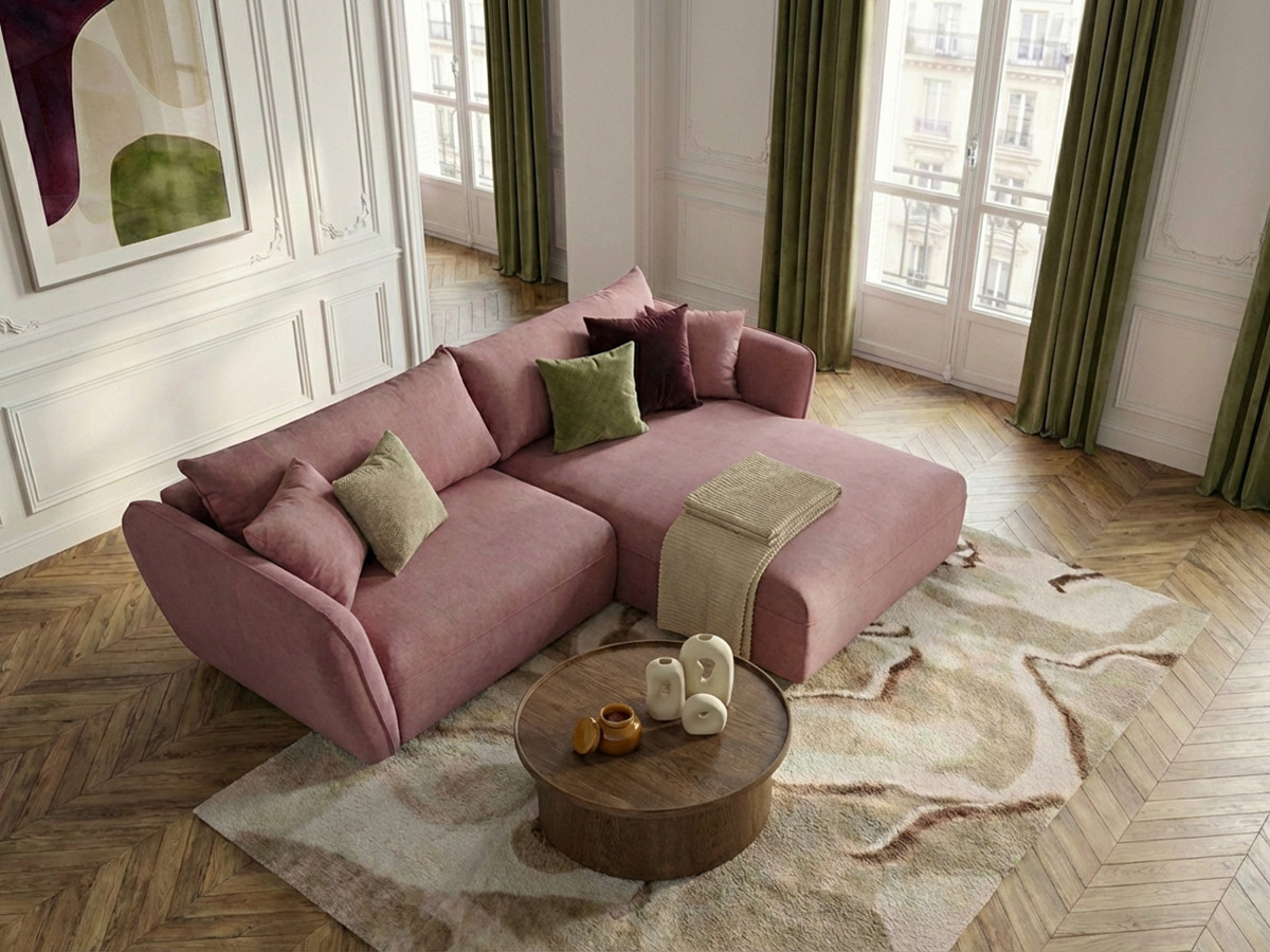 Bobochic Luigi Ecksofa Strukturstoff Rosa Ecke rechts
