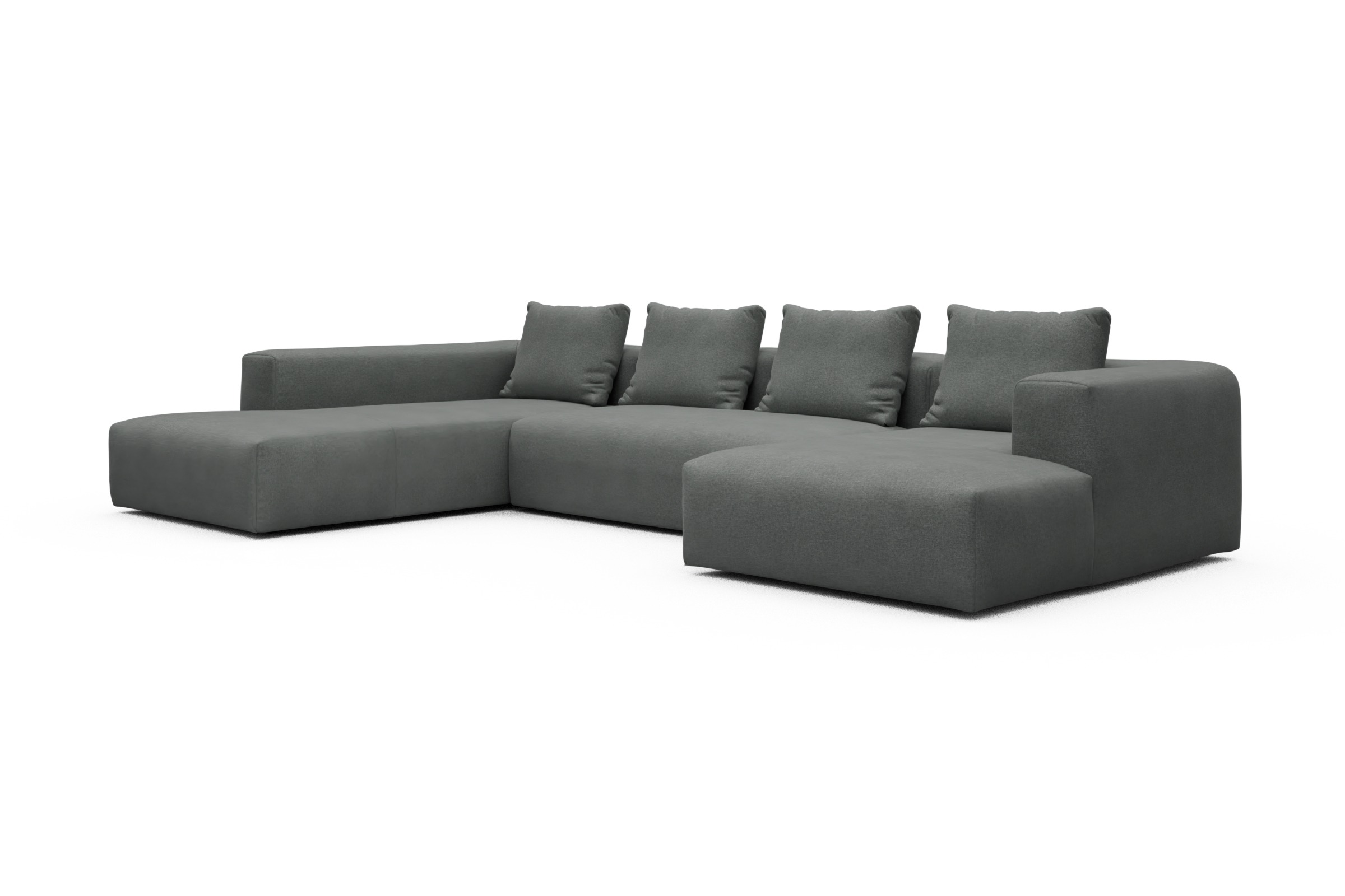 Wohnlandschaft Fred Relax-Ecke links mit 2-Sitzer und Chaiselongue rechts Strukturierter Stoff Satya 440-Steel-Grey