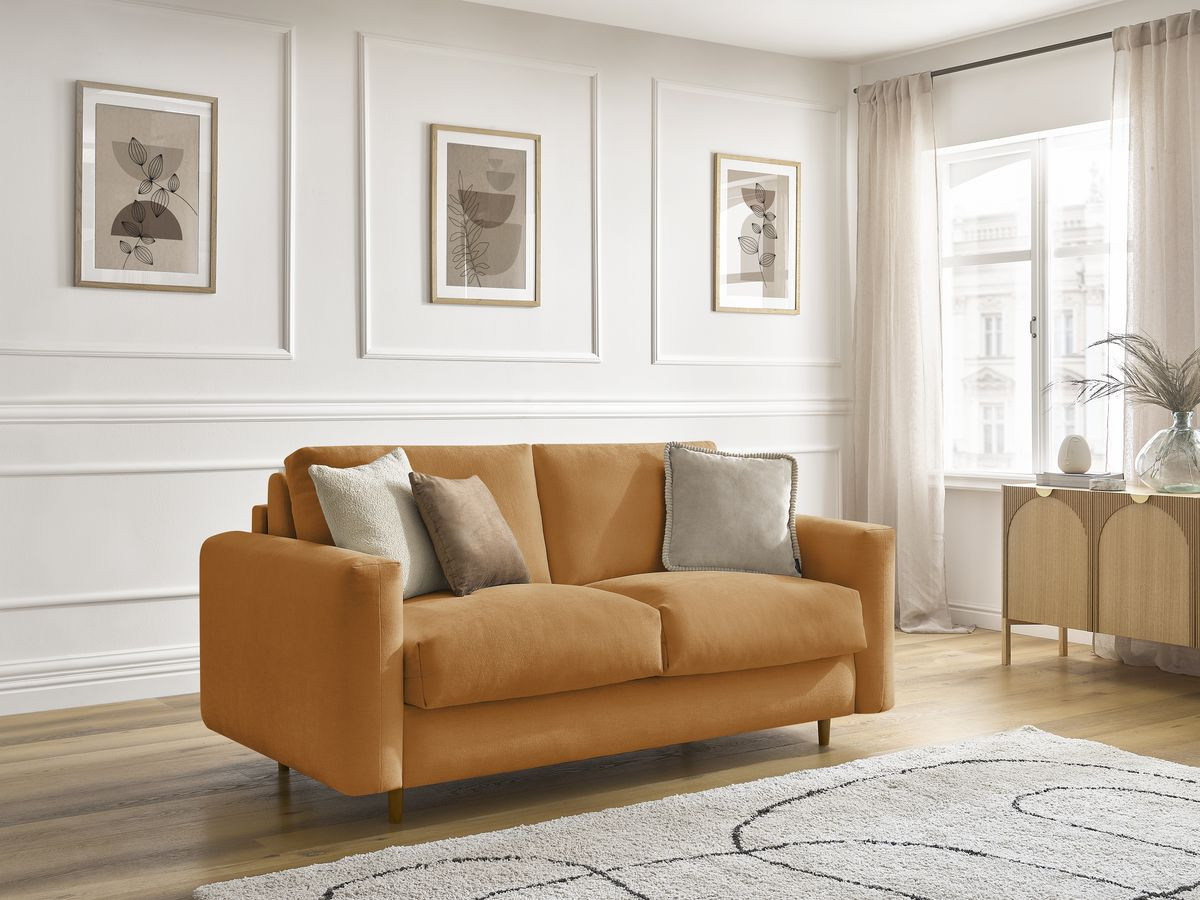 Bobochic Cocoone Schlafsofa 3-Sitzer Stoff Gelb, Liegefläche 140 × 200 cm
