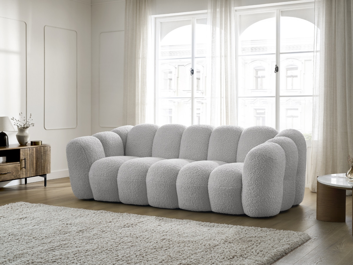 Bobochic Hippolyte Sofa 3-Sitzer Bouclé-Stoff Hellgrau