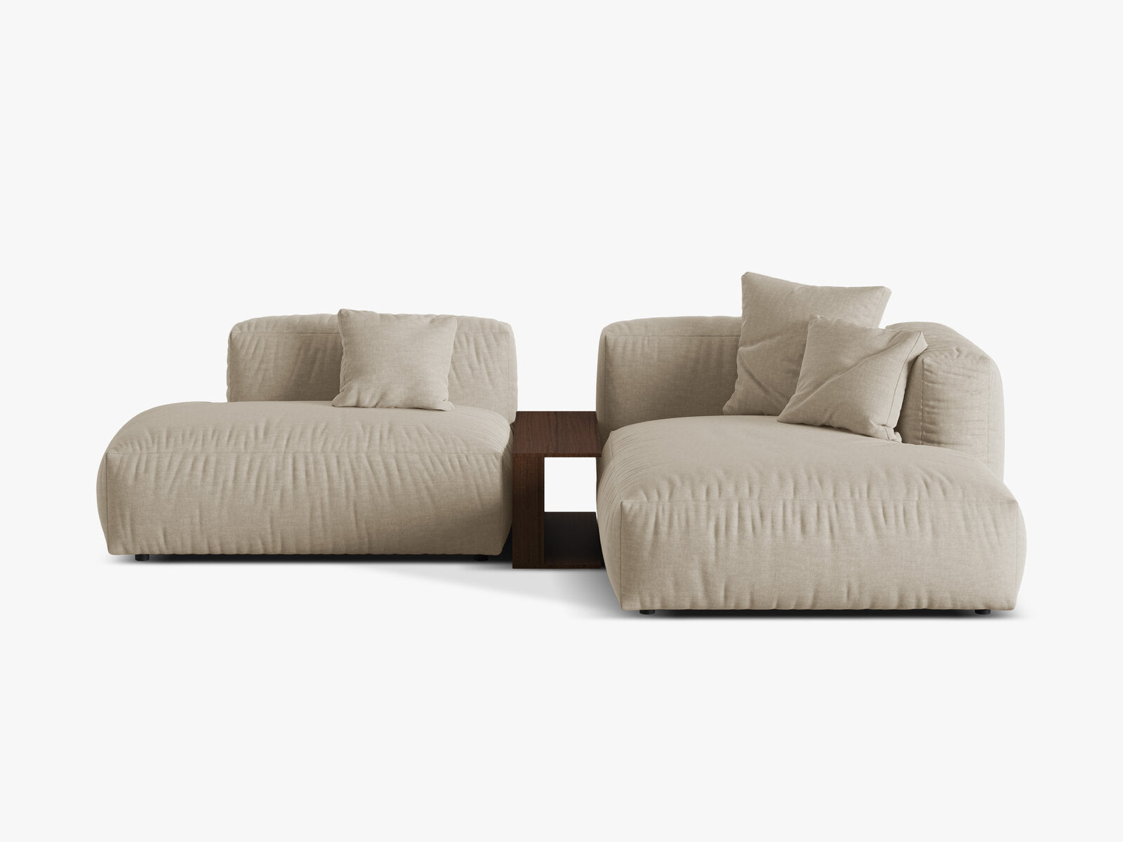 Micadoni Ecksofa Martina 2-Sitzer mit Couchtisch Rechts Strukturierter Stoff Helles Beige