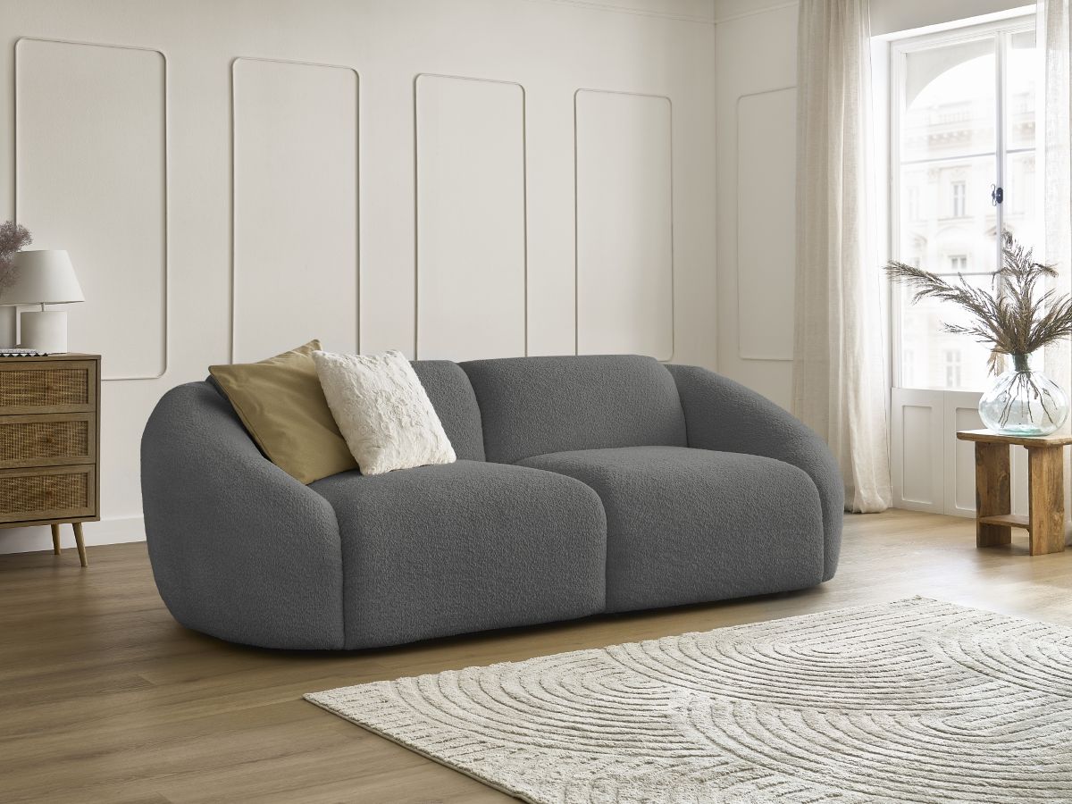 Bobochic Tina Sofa 3-Sitzer Bouclé-Stoff Dunkelgrau