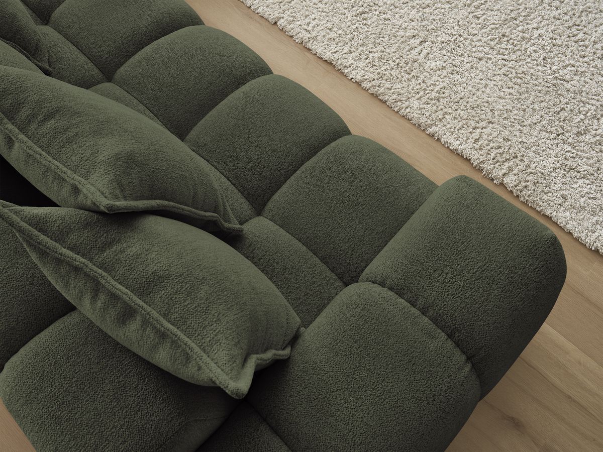 Bobochic Everest Ecksofa, 10 Kissen Melange-Stoff Grün Ecke rechts