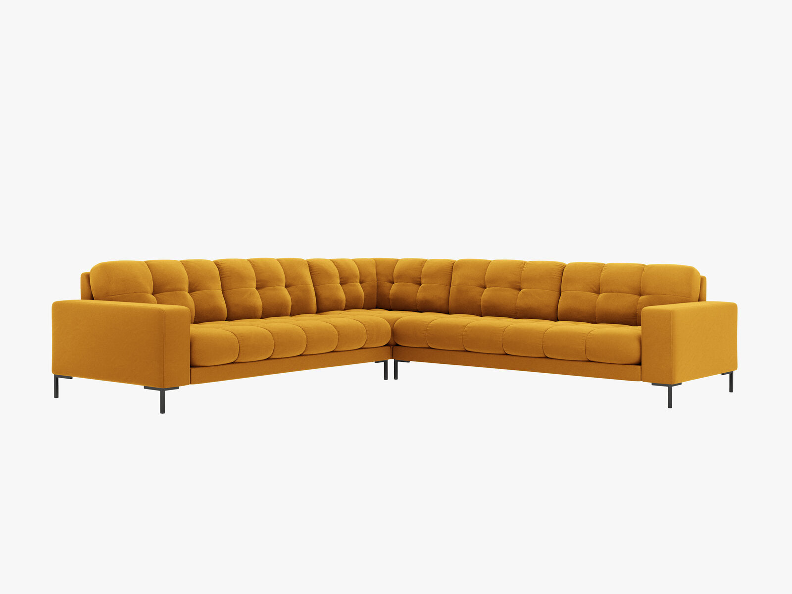 Micadoni Symmetrisches Ecksofa Mamaia 6-Sitzer Samt Bluvel Gelb schwarze Beine