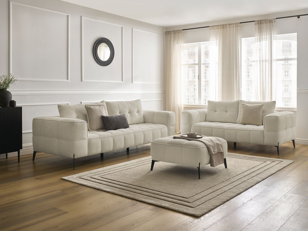 Bobochic Anis Sofa 5-Sitzer mit Pouf Bouclé-Stoff Beige