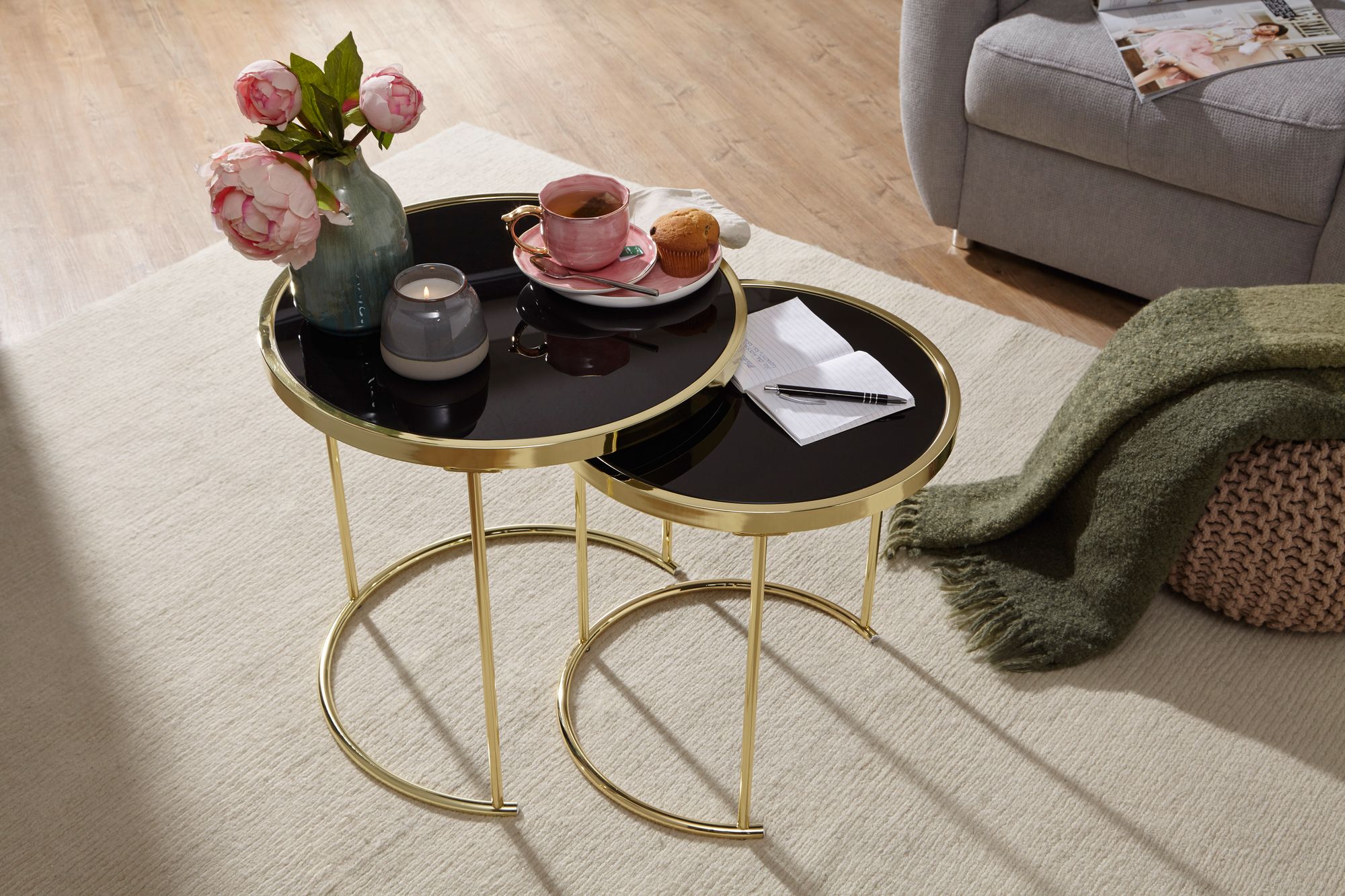 Satztisch 2er-Set Ona Schwarz Ø 50 cm
