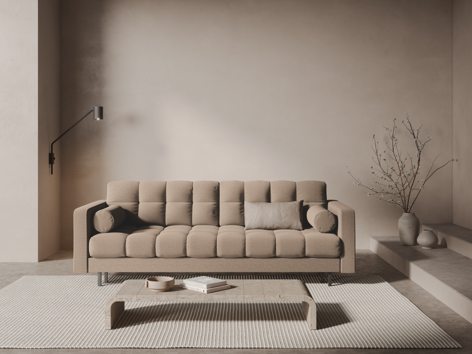 Cosmopolitan Design Schlafsofa Bali 3-Sitzer mit Bettkasten Strukturierter Stoff Neve Beige