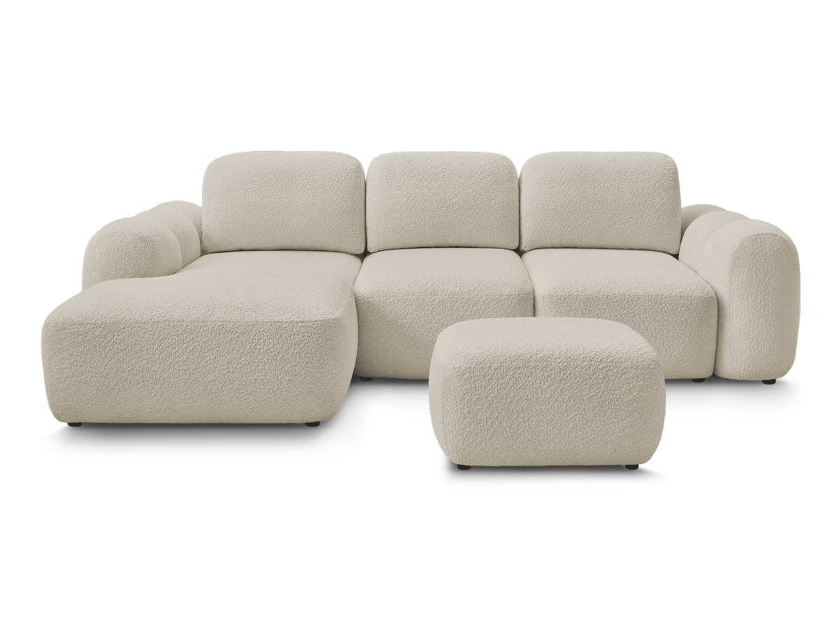 Bobochic Montaigne Ecksofa mit Schlaffunktion und Bettkasten und Pouf 276 × 164 cm Bouclé-Stoff Beige Ecke links