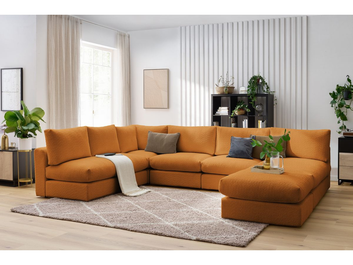 Bobochic Paris Ecksofa mit Pouf 369 × 262 cm Bouclé-Stoff Gelb