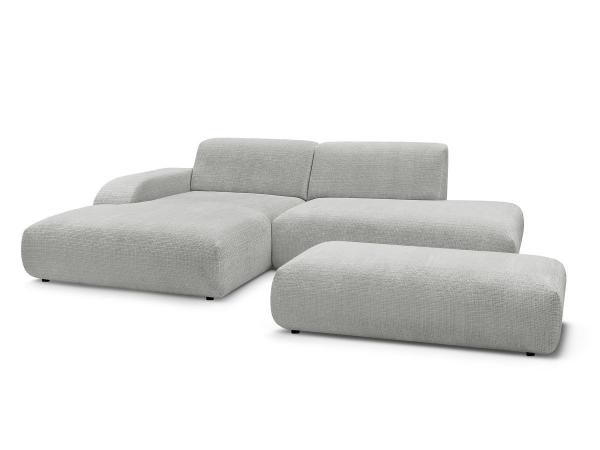 Bobochic Sirius Ecksofa mit Pouf 300 × 170 cm Strukturstoff Hellgrau Ecke links