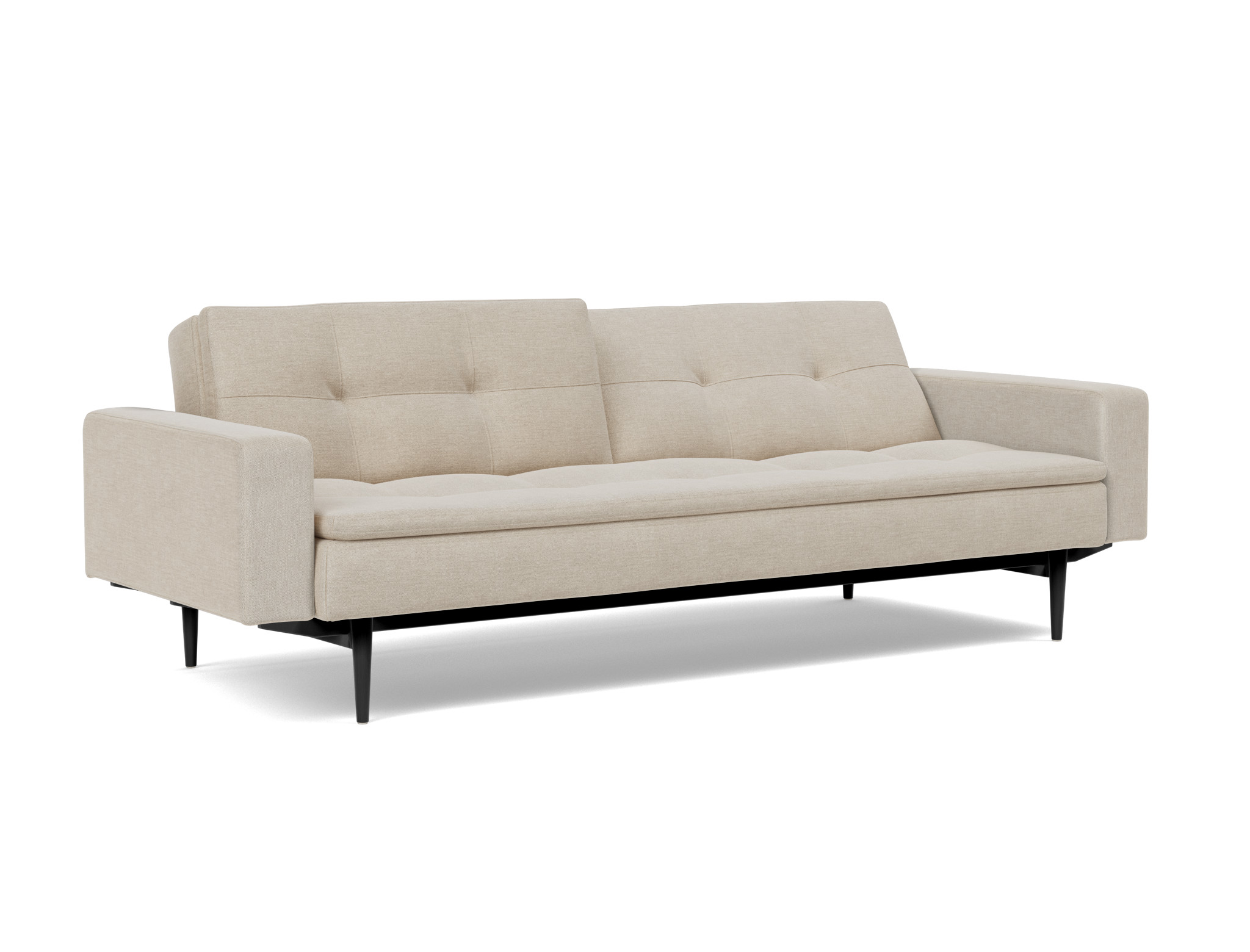 Schlafsofa Dublexo mit Armlehnen Flachgewebe Phobos 586-Latte Beine Styletto Eiche schwarz