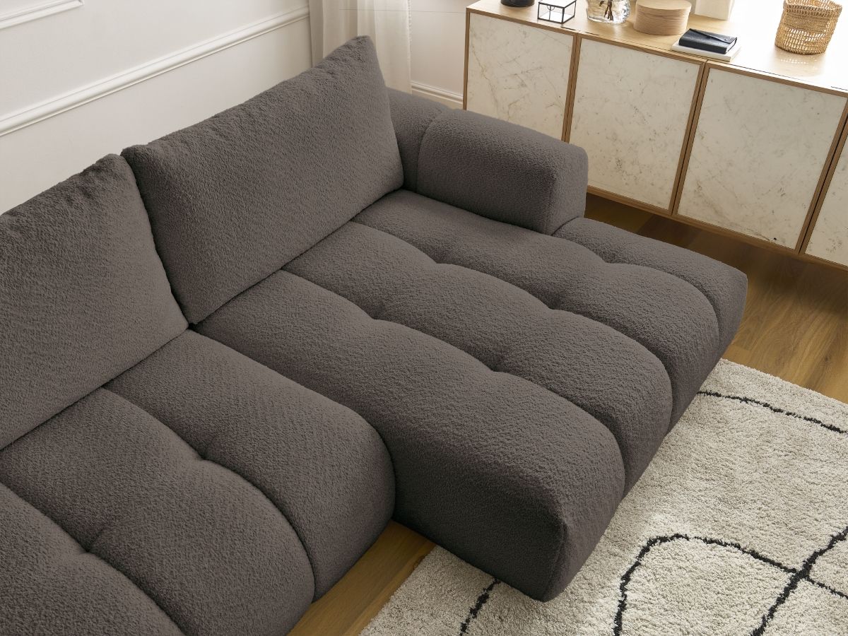 Bobochic Fuji Ecksofa mit Schlaffunktion und Bettkasten 292 × 160 cm Bouclé-Stoff Braun Ecke rechts