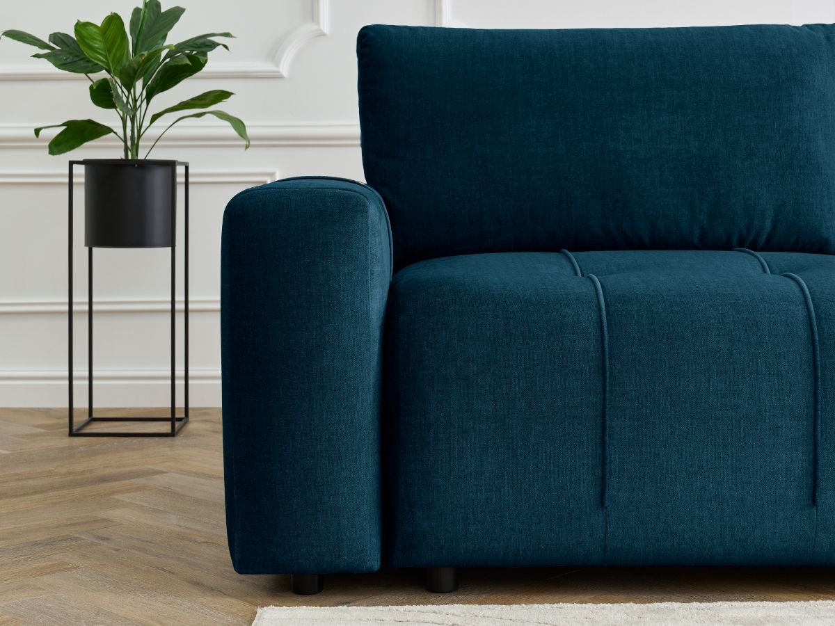 Bobochic Arsene Ecksofa mit Schlaffunktion und Bettkasten 277 × 200 cm Samt Dunkelblau Ecke rechts