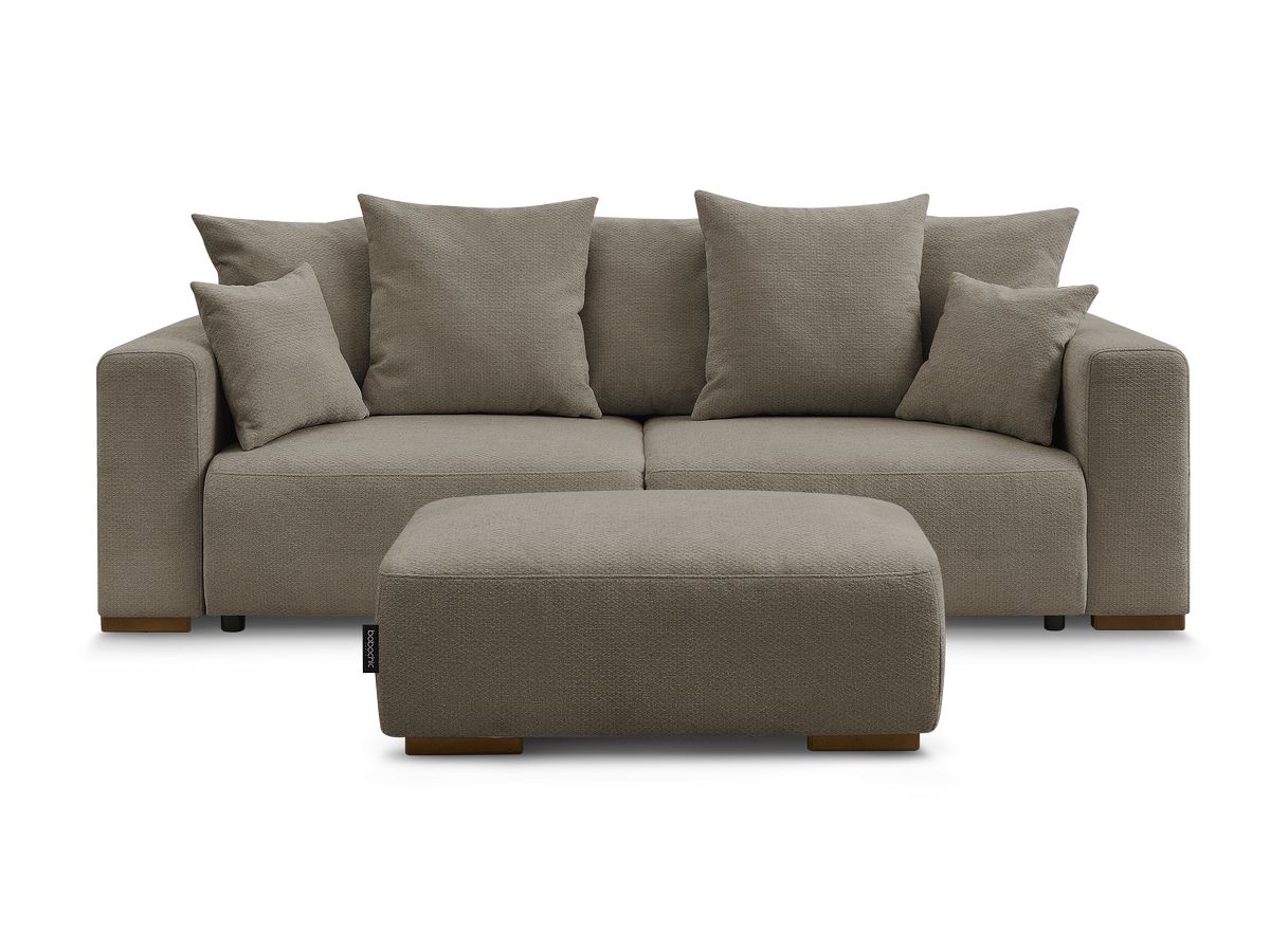 Bobochic Sidonie Schlafsofa 4-Sitzer mit Bettkasten und Pouf Melange-Stoff Taupe