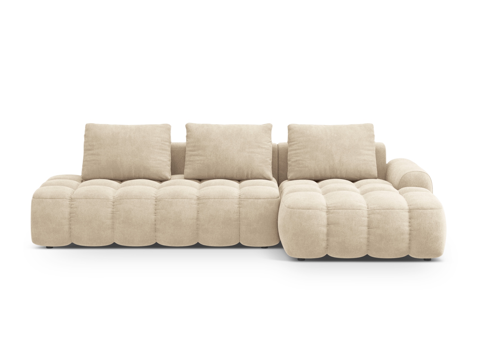 Cosmopolitan Design Ecksofa Linz 3-Sitzer offen mit Schlaffunktion Samt Vogue Helles Beige Rechts